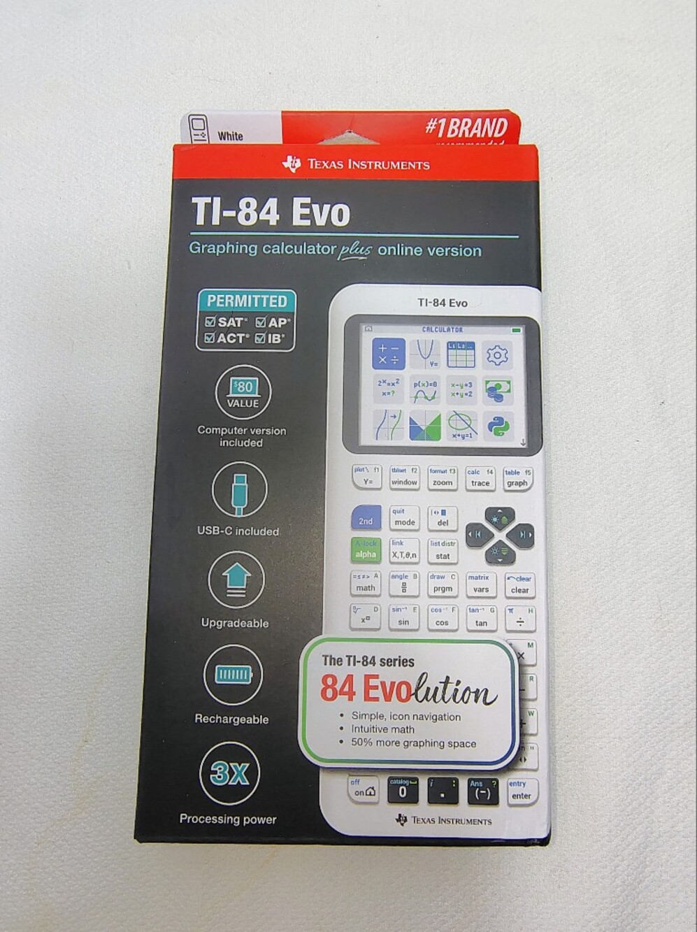 Texas Instruments TI-84 Evo Graphing Calculator White with Black Accents